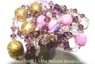 Vintage Purple Mixed Bead with Glass and Stone Opera Length Necklace. 