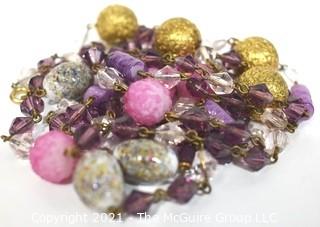 Vintage Purple Mixed Bead with Glass and Stone Opera Length Necklace. 