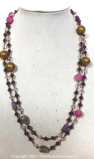 Vintage Purple Mixed Bead with Glass and Stone Opera Length Necklace. 