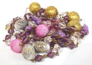 Vintage Purple Mixed Bead with Glass and Stone Opera Length Necklace. 