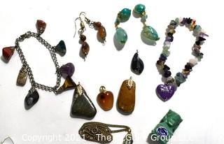 Group of Vintage Jewelry with Stone Dangle Charms & Pendant. 