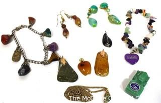 Group of Vintage Jewelry with Stone Dangle Charms & Pendant. 