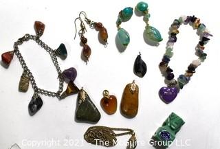 Group of Vintage Jewelry with Stone Dangle Charms & Pendant. 