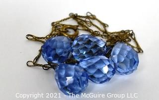 Vintage Necklace with Four (4) Faceted Teardrop Blue Gemstone Pendants on Brass Chain