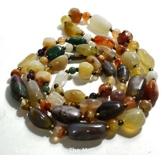 Opera Lenth Agate Stone Bead Necklace