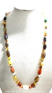 Opera Lenth Agate Stone Bead Necklace