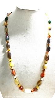 Opera Lenth Agate Stone Bead Necklace