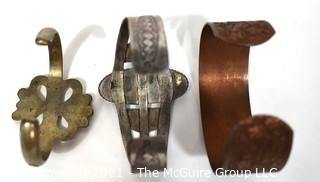 Set of Three (3) Hand Wrought Cuff Bracelets, One Native American with Stone Center. 