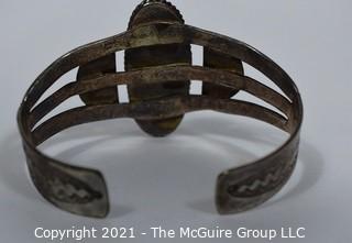 Set of Three (3) Hand Wrought Cuff Bracelets, One Native American with Stone Center. 