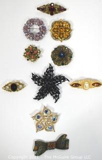 Group of Vintage Rhinestone Brooches. Includes Trifari. 