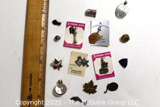 Group of Vintage Sterling Silver Souvenir Charms and Pendants.  Includes 1912 RSA Quebec Club Pin School Club Pins