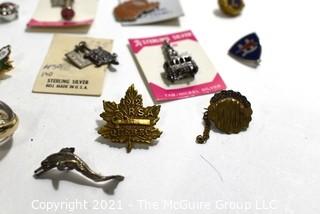 Group of Vintage Sterling Silver Souvenir Charms and Pendants.  Includes 1912 RSA Quebec Club Pin School Club Pins