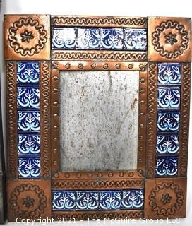 Two (2) Vintage Mexican Punched Tin & Talavera Tile Mirrors or Frames.  Glass Missing.  