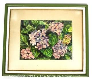 Framed Under Glass Original Watercolor of Hydranga Flowers Signed by Artist E Lloyd Vitol. Measures 23" x 26"