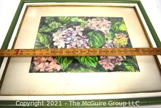 Framed Under Glass Original Watercolor of Hydranga Flowers Signed by Artist E Lloyd Vitol. Measures 23" x 26"