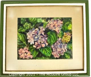 Framed Under Glass Original Watercolor of Hydranga Flowers Signed by Artist E Lloyd Vitol. Measures 23" x 26"