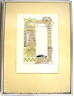 Two (2) Framed Under Glass Color Lithograph Illustrations Signed by Artist Eugène Grasset from Zodiac Book. Includes of Aquarius-The Water Bearer & Aries-The Ram. Illustration by Signed by Artist Eugène Grasset. Each measures 11" x 15 