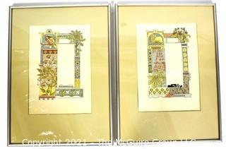 Two (2) Framed Under Glass Color Lithograph Illustrations Signed by Artist Eugène Grasset from Zodiac Book. Includes of Aquarius-The Water Bearer & Aries-The Ram. Illustration by Signed by Artist Eugène Grasset. Each measures 11" x 15 