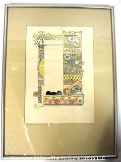 One (1) Framed Under Glass Color Lithograph Illustration Signed by Artist Eugène Grasset from Zodiac Book of Taurus-The Bull. Measures 11" x 15 