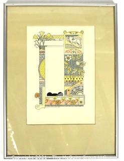 One (1) Framed Under Glass Color Lithograph Illustration Signed by Artist Eugène Grasset from Zodiac Book of Taurus-The Bull. Measures 11" x 15 