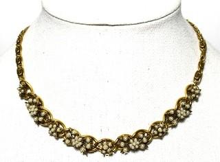 Antique Victorian Faux Pearl and Gold Tone Adjustible Necklace.  Measures 17" long. 