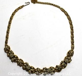 Antique Victorian Faux Pearl and Gold Tone Adjustible Necklace.  Measures 17" long. 