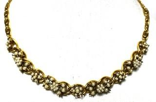 Antique Victorian Faux Pearl and Gold Tone Adjustible Necklace.  Measures 17" long. 