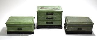 Set of Three (3) Vintage Jade Green Asian Style Celluloid Plastic Jewelry Boxes