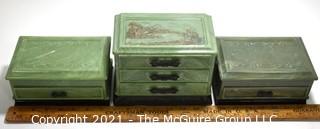 Set of Three (3) Vintage Jade Green Asian Style Celluloid Plastic Jewelry Boxes