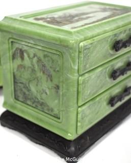 Set of Three (3) Vintage Jade Green Asian Style Celluloid Plastic Jewelry Boxes