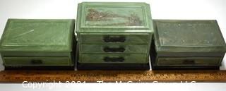 Set of Three (3) Vintage Jade Green Asian Style Celluloid Plastic Jewelry Boxes