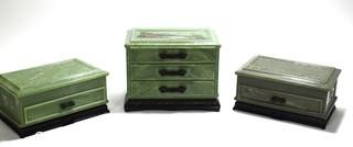 Set of Three (3) Vintage Jade Green Asian Style Celluloid Plastic Jewelry Boxes