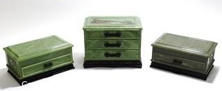 Set of Three (3) Vintage Jade Green Asian Style Celluloid Plastic Jewelry Boxes