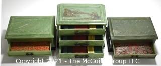 Set of Three (3) Vintage Jade Green Asian Style Celluloid Plastic Jewelry Boxes