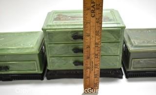 Set of Three (3) Vintage Jade Green Asian Style Celluloid Plastic Jewelry Boxes