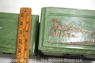 Set of Three (3) Vintage Jade Green Asian Style Celluloid Plastic Jewelry Boxes