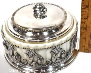 Apollo Studios Silver Plate Art Deco with Porcelain Insert Covered Candy Dish.  Measures 7" diameter