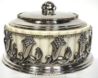 Apollo Studios Silver Plate Art Deco with Porcelain Insert Covered Candy Dish.  Measures 7" diameter