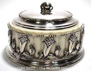 Apollo Studios Silver Plate Art Deco with Porcelain Insert Covered Candy Dish.  Measures 7" diameter