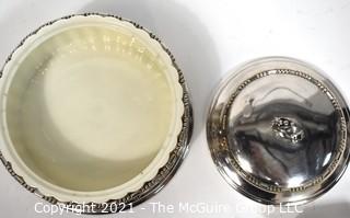 Apollo Studios Silver Plate Art Deco with Porcelain Insert Covered Candy Dish.  Measures 7" diameter