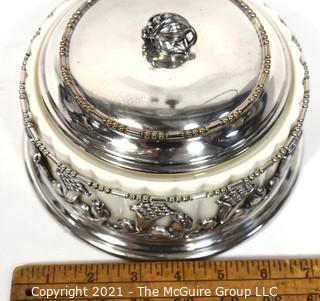 Apollo Studios Silver Plate Art Deco with Porcelain Insert Covered Candy Dish.  Measures 7" diameter