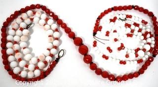 Three (3) Strands of Red & White Faceted Beads.  