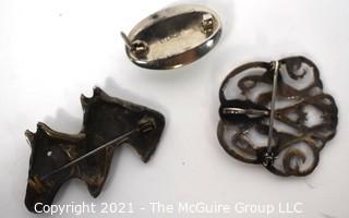 Three (3) Vintage Silver Brooches, One Marked Sterling. 