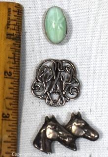 Three (3) Vintage Silver Brooches, One Marked Sterling. 