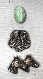 Three (3) Vintage Silver Brooches, One Marked Sterling. 