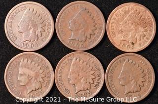 Numismatic: U.S. Coins: (6) Indian Head Cents