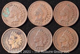 Numismatic: U.S. Coins: (6) Indian Head Cents