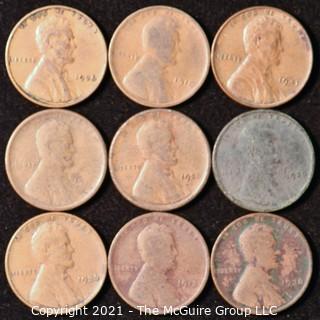 Numismatic: U.S. Coins: (9) Wheat Cents