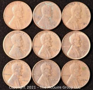 Numismatic: U.S. Coins: (9) Wheat Cents