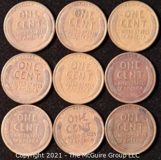 Numismatic: U.S. Coins: (9) Lincoln Wheat Cents 